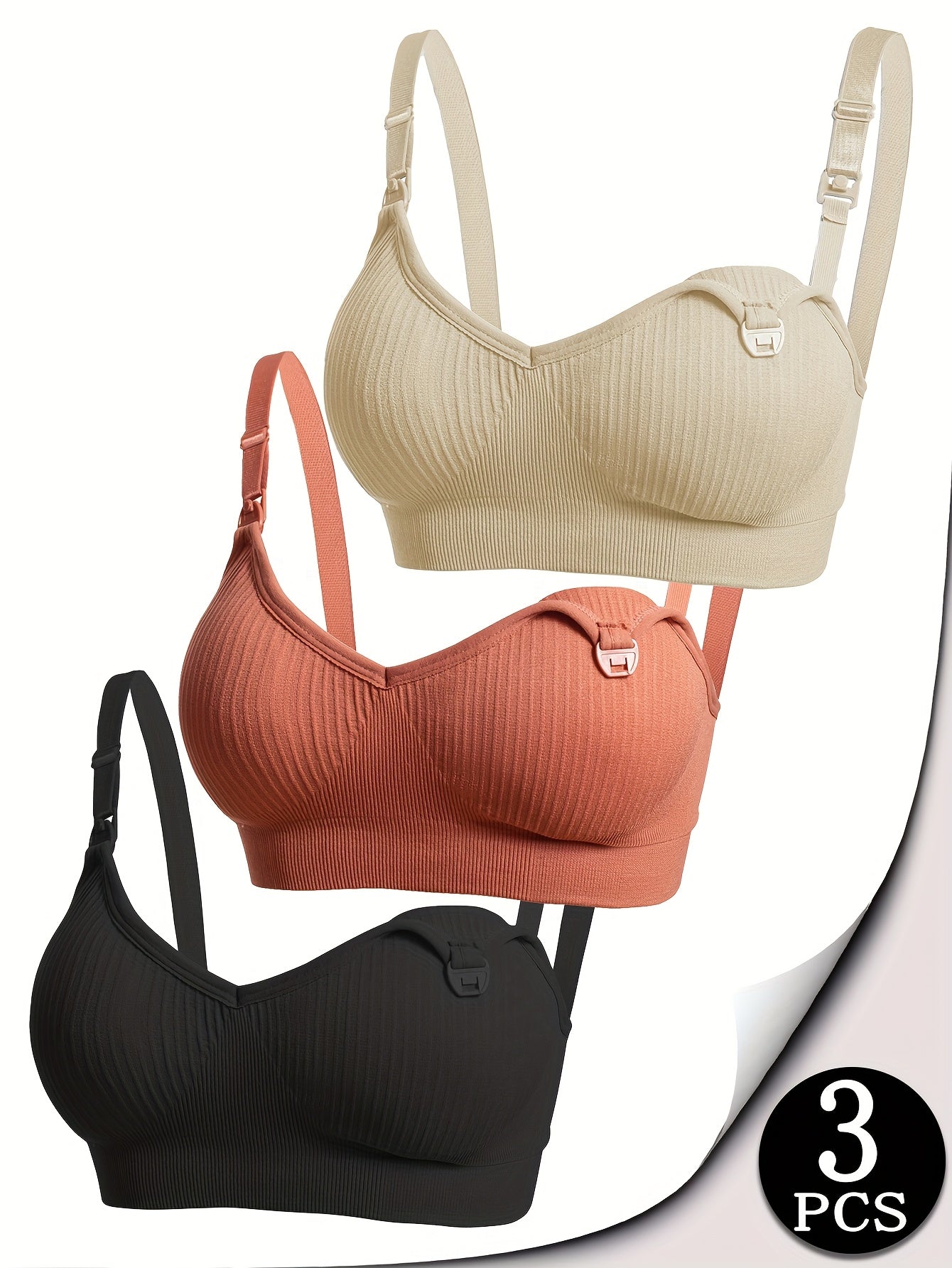 3 pcs of Pregnant Women Breastfeeding Underwear Breastfeeding Bra Open-Button Multi-Color Bra for Postpartum Comfort During Pregnancy