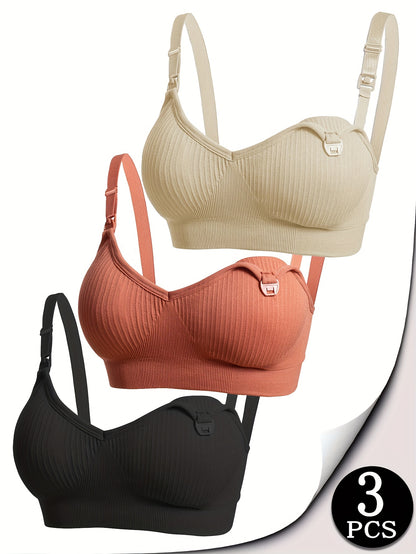 3 pcs of Pregnant Women Breastfeeding Underwear Breastfeeding Bra Open-Button Multi-Color Bra for Postpartum Comfort During Pregnancy