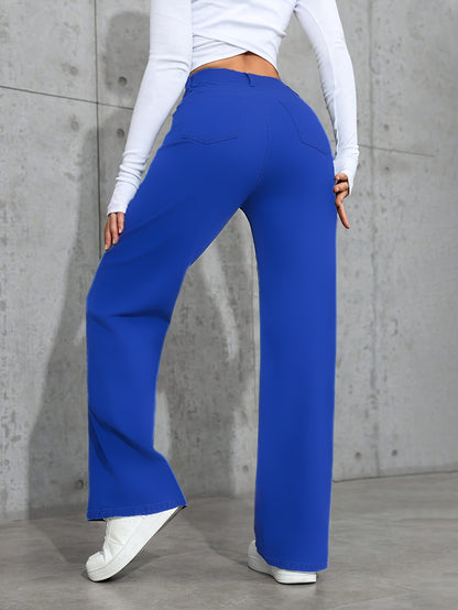 Women High Waisted Straight Leg Pants Stretch Fabric Casual Loose Fit Solid Color Full Length Trousers Soft Comfortable Elastic Waist Street Style Casual Attire Versatile Modern Fashion Pants for Women Office Travel Daily Outfit