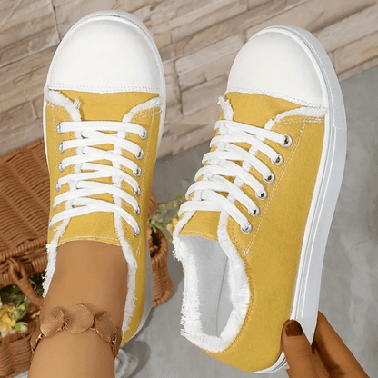 Women's Lightweight Casual Sneakers- Low-top Lace-up Shoes, Soft Fabric Lining and Durable TPU Outsole, Geometric Skull Embroidery Design, All-Season Comfort, EVA Cushioning Insole, Fabric Upper, European and American Style, Women Shoes