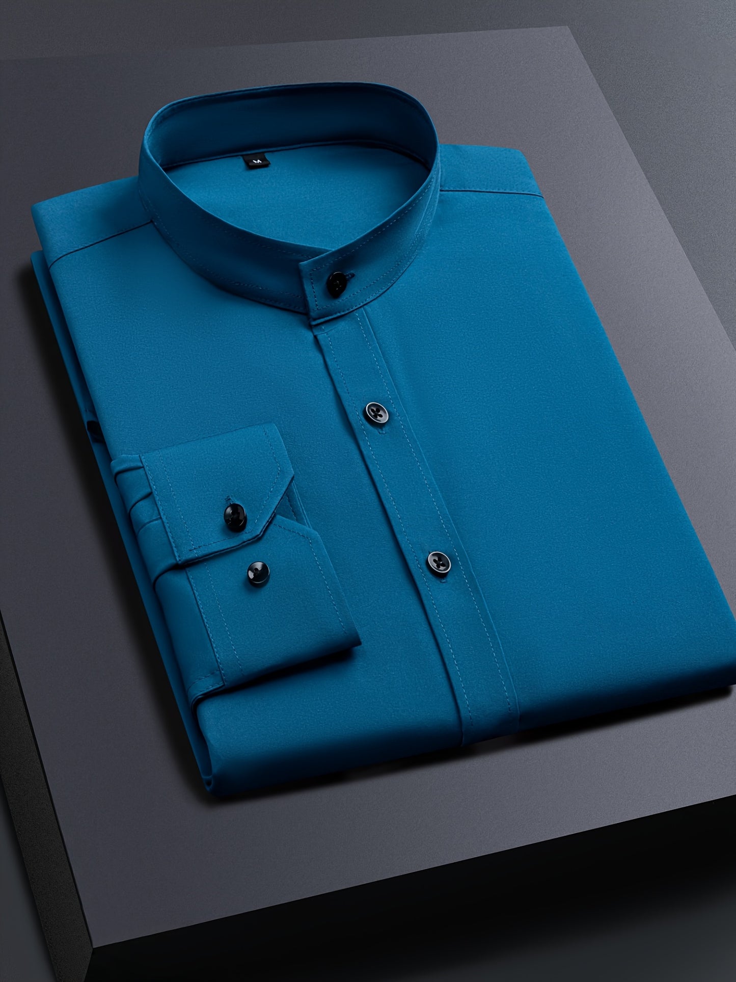 Men'S Henley Collar Long Sleeve Shirt | Casual, All-season, Solid Color, Regular Fit, Button Details, Woven Fabric