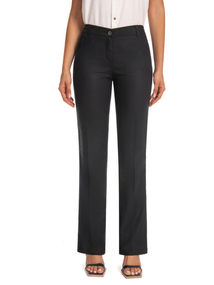 Women'S Black Work Pants Stretch High Waist Straight Leg Trousers with Pockets Office Casual Travel Daily Wear