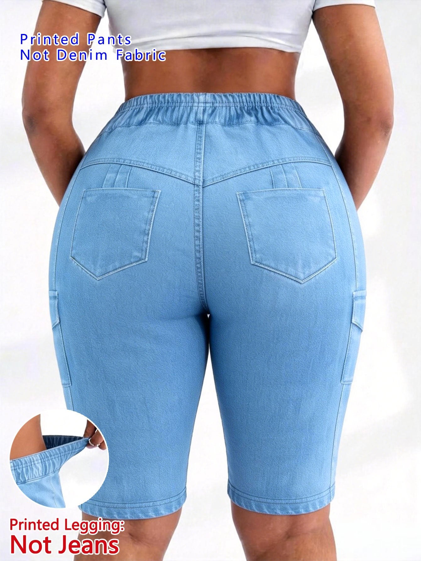 【imitation denim】Printed Pants- Non Denim Fabric 2026 Spring/Summer Hot Trend Non-Denim Base Tight Shorts with Full Elasticity, Retro Print, Suitable for Commuting and, Machine Washable