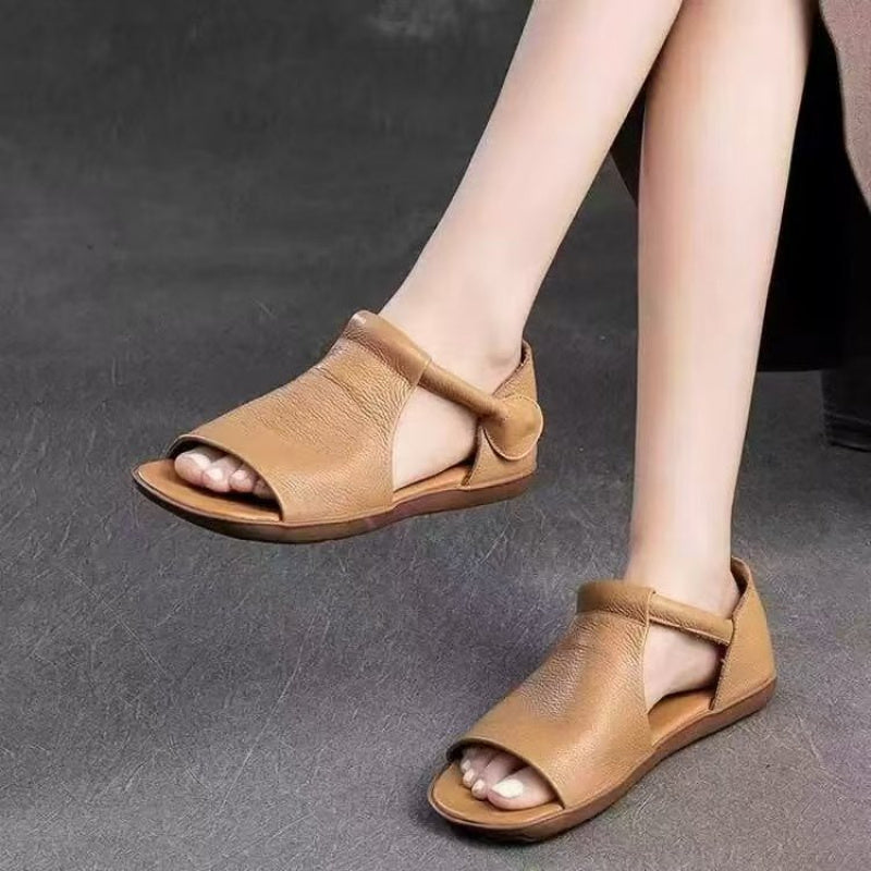 2026 New Women's Vintage Soft Design Lightweight Flat Heel Open-Toe Non-Slip Roman Flat Sandals, Women Shoes