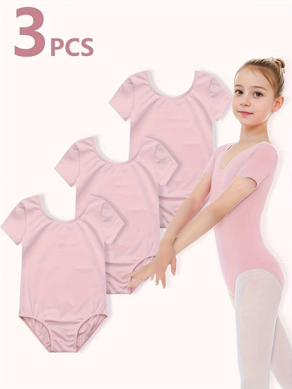Toddler Girls Ballet Leotard, Short Sleeve Round Neck Dance, Perfect for Outdoor