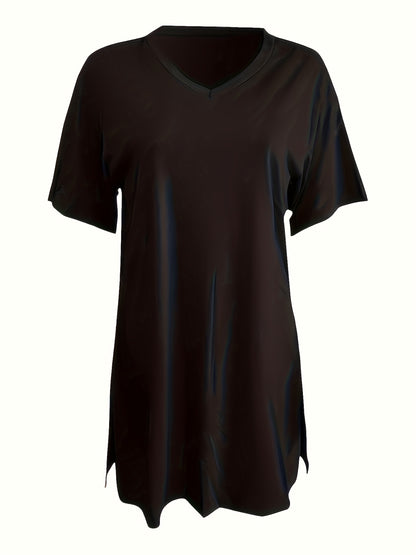 2pcs Set, Plus Size Women's Suit, Short Sleeve, Belted Waist, Top And Leggings