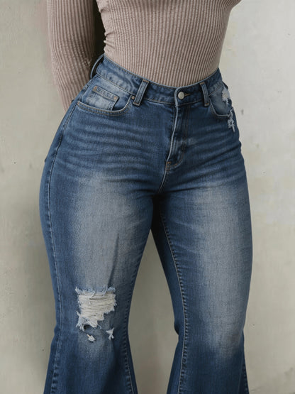 A Pair Of Plus-size Women'S Jeans, Flared Jeans, Slightly Stretchy, Lifts The Hips And Legs, Y2K Style, Fashionable, Casual And Elegant, Suitable For Various Occasions, Street Style, Evening Dates And Parties, Plus-size Jeans, Plus-size Denim.