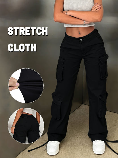 Y2K Style Retro Wash Water Era Feel Women's Work Pants, Basic Multi-functional Pockets Are Very Suitable for Street Travel.