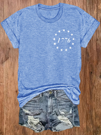 Women' US Flag T-Shirt with 1776 Design & American Symbols - Breathable Short Sleeve Top, Casual Streetwear Blouse-Compatible for - Wear Suitable for Fall Outfits, 4th of, Casual Attire, Machine Washable Non-