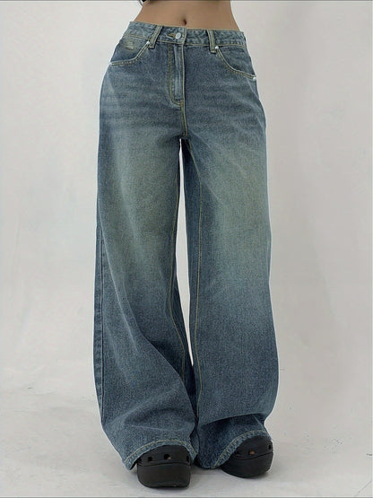 1-Pack Women's Wide-Leg Ultra-Long Floor-Length Ripped Loose-Fit Casual Jeans. Suitable for Streetwear, Daily Wear, Parties, and Outdoor Scenes. Sizes XS-XXL. Women's High-Stretch Denim Jeans, Loose Fit with White Stitching, All-Season Wear