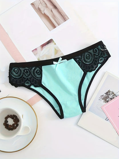 12PCS, Seamless Women's Daily Sports Underwear, Low Waist Comfortable Cotton Splicing Triangle Pants, Lace Lace Bow Underwear Underwear