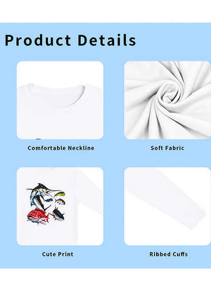 3pcs Men's Graphic Long-Sleeve Shirts for Men SPF UPF 50+ Fishing T-Shirt Quick-Dry Lightweight