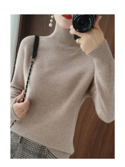 1pc New Cashmere Thick Turtleneck Sweaters Long Soft Sleeve Casual Pullovers