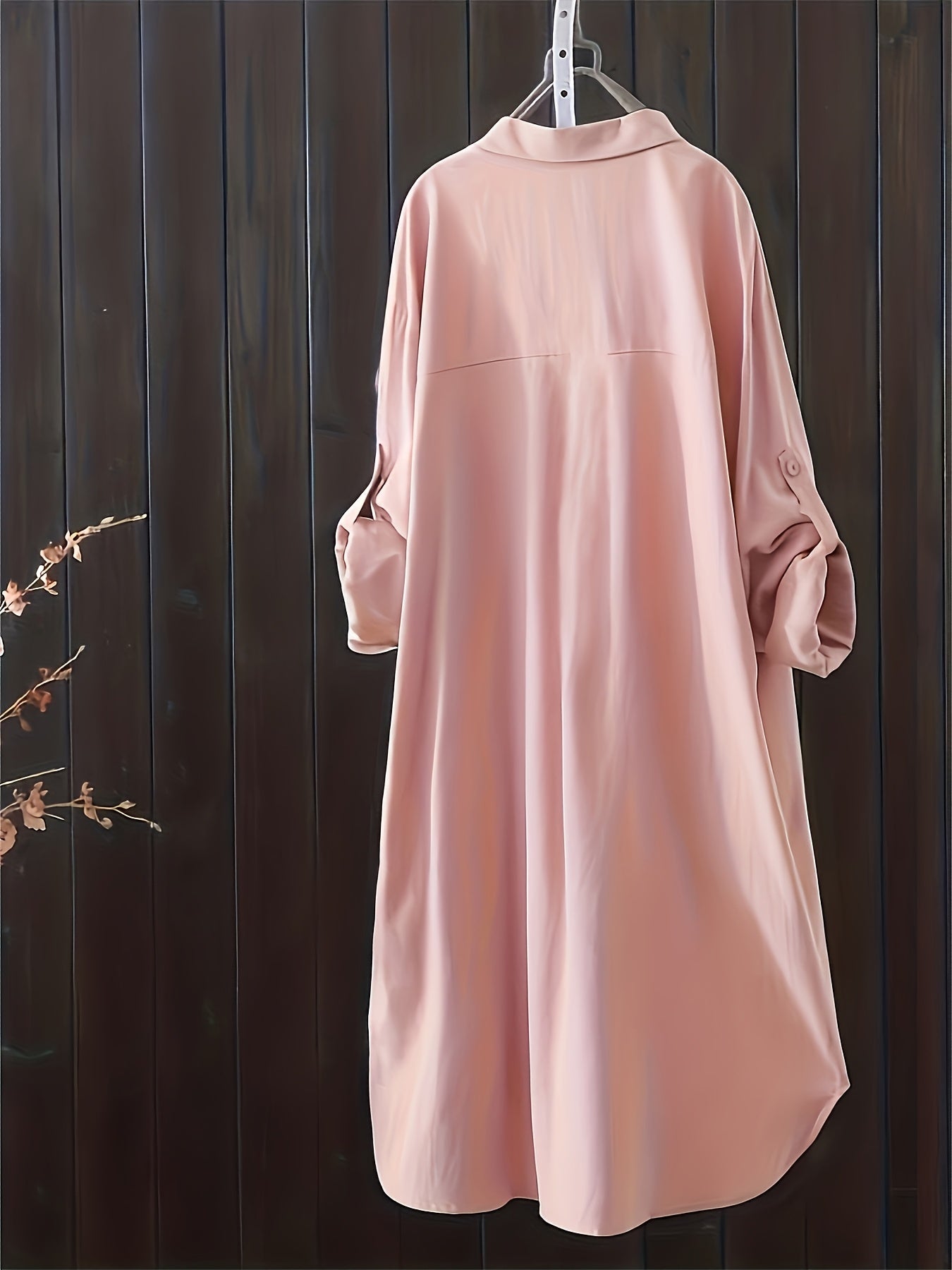 Plus Size, Plus Size Women's Solid Long Sleeve Shirt, Breathable Collar Button Blouse, Loose Fit Elegant Tops for Summer, 1XL-5XL
