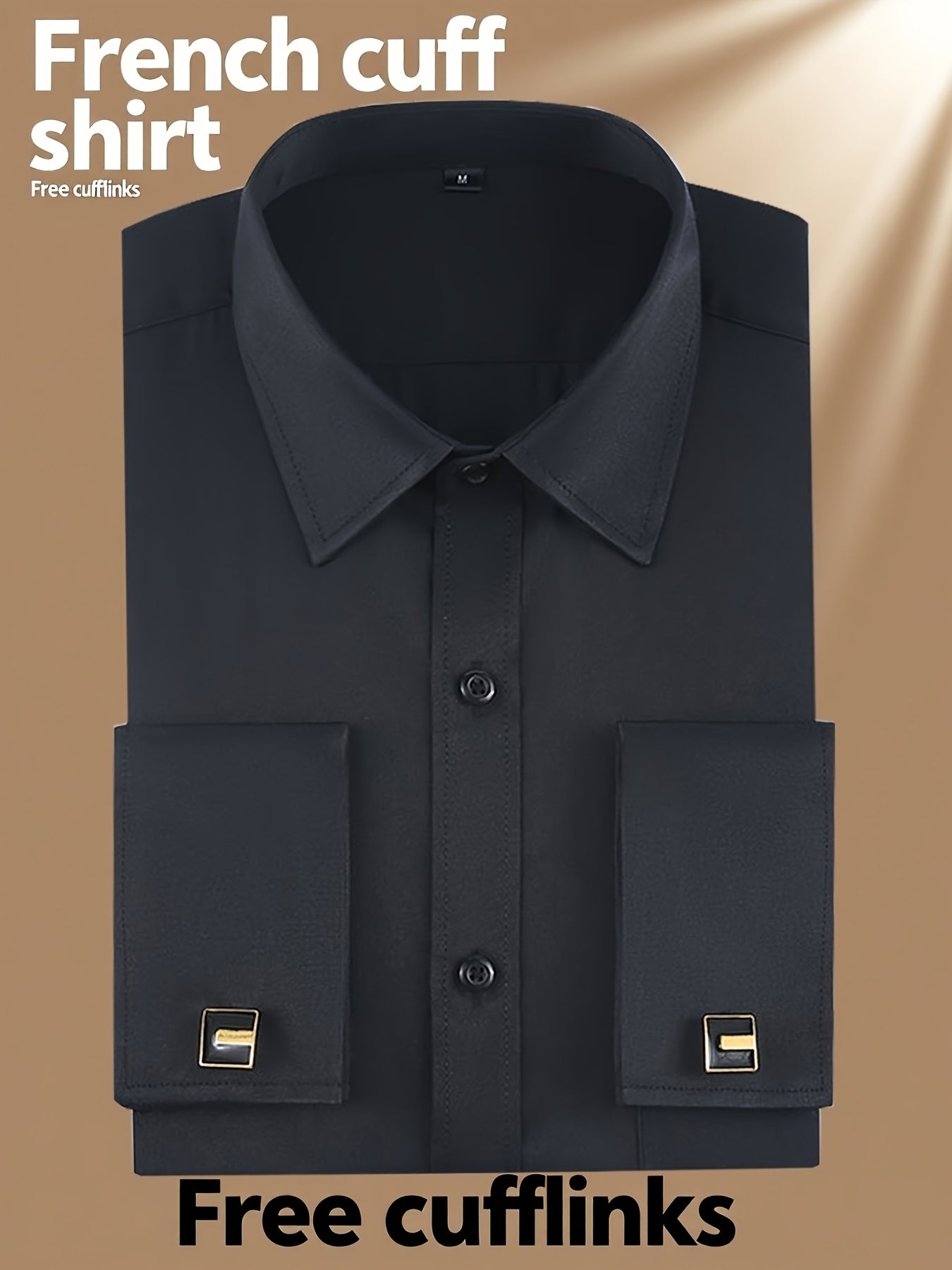 2025 New Men'S French Shirt Double-Barrel Sleeve Business Formal with Premium Cufflinks, Wedding Banquet Office Elegant Slim Fit