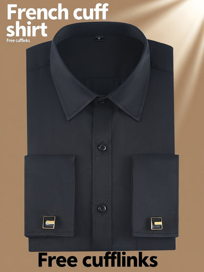 2025 New Men'S French Shirt Double-Barrel Sleeve Business Formal with Premium Cufflinks, Wedding Banquet Office Elegant Slim Fit