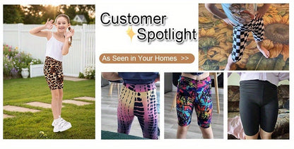 8pcs Random Style SOFTMILK Kids' High-Waist Bermuda Shorts, Polyester And Spandex Blend, Casual Style, High Stretch, Printed Patterns, Knit Fabric, Skinny Fit, with Ages 12 And Under for Spring/Summer