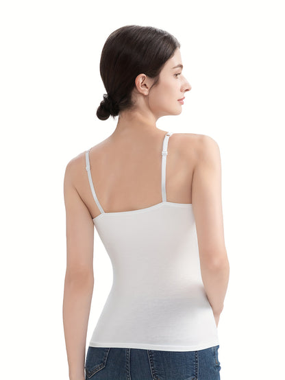 3pcs Pack Women'S Camisole Tank Tops with Built-In Bra, Seamless Design, Adjustable Straps, Layering Basics, Suitable for Spring, Autumn & Summer Outerwear Solid Colors, Layering And Outerwear