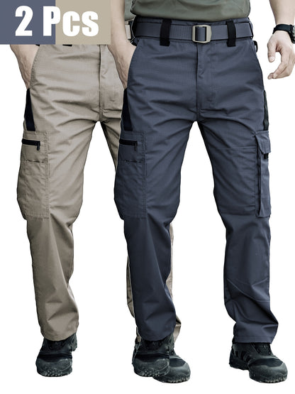 2 Pairs of Men's Tactical Cargo Pants, Outdoor Construction Hiking Multi-pocket Durable Casual Tactical Trousers | Adjustable Waistband | Hiking and Mountaineering Gear (waistband Not Included)