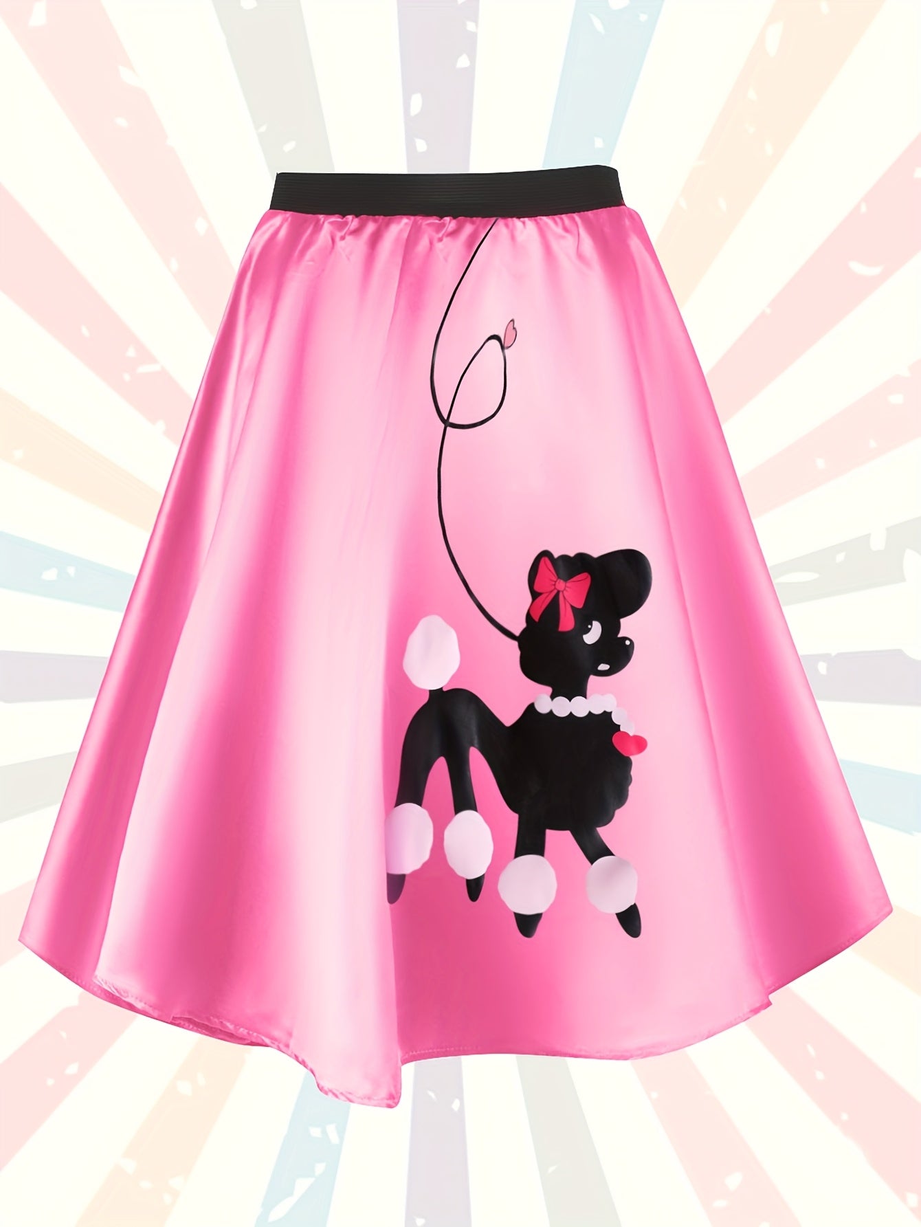 Ladies' Poodle Dress Set Retro Jumping Style 1950S Adult Women'S Halloween Costume T-Shirt Skirt Gloves, Scarf, Glasses, Earrings, Necklace Additions 8pcs Set