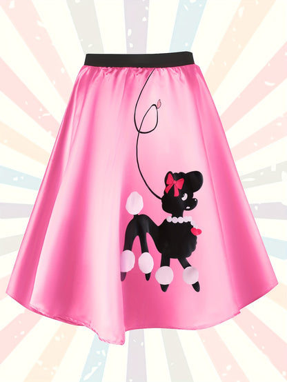 Ladies' Poodle Dress Set Retro Jumping Style 1950S Adult Women'S Halloween Costume T-Shirt Skirt Gloves, Scarf, Glasses, Earrings, Necklace Additions 8pcs Set