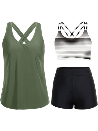 Women'S Tummy Control Tank Bikini Three-Piece Set (Including Bra Top + Shorts) - Separates Swimsuit for Women And Juniors