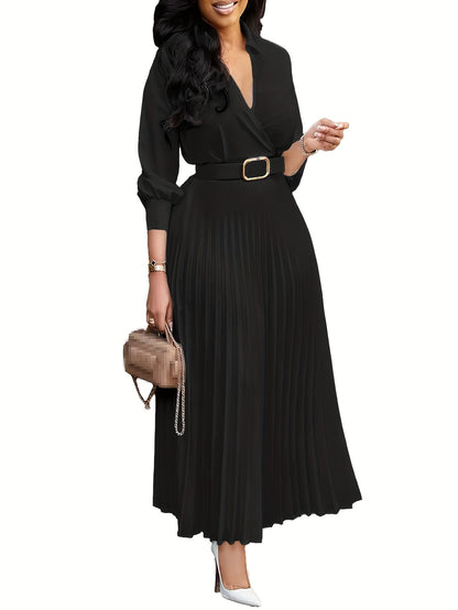 Women's Dress, 3/4 Sleeve Flared A Line, Casual Semi Formal with Belt, Wedding Guest Office Lady