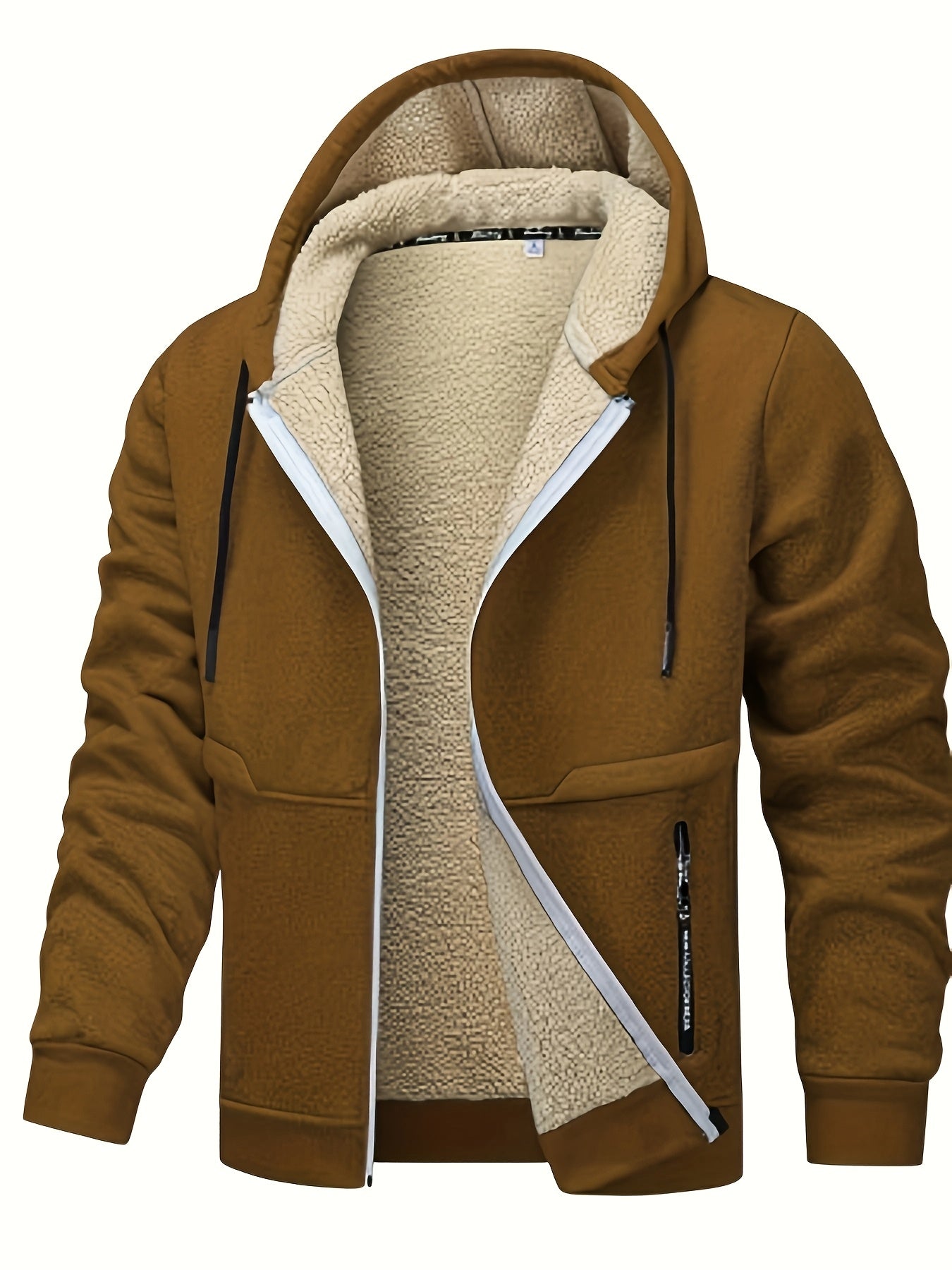 Men'S Fleece Lined Hooded Anorak | Thermal Winter Jacket, 2025 New Warm Windbreaker, Four-Season Cold Weather Coat, Regular Fit, Fabric