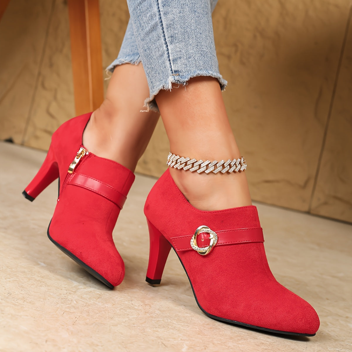 Elegant Black Pointed-Toe High Heels with Side Zipper - Comfortable Faux Cover Ankle Boots for Women, Perfect for All Seasons
