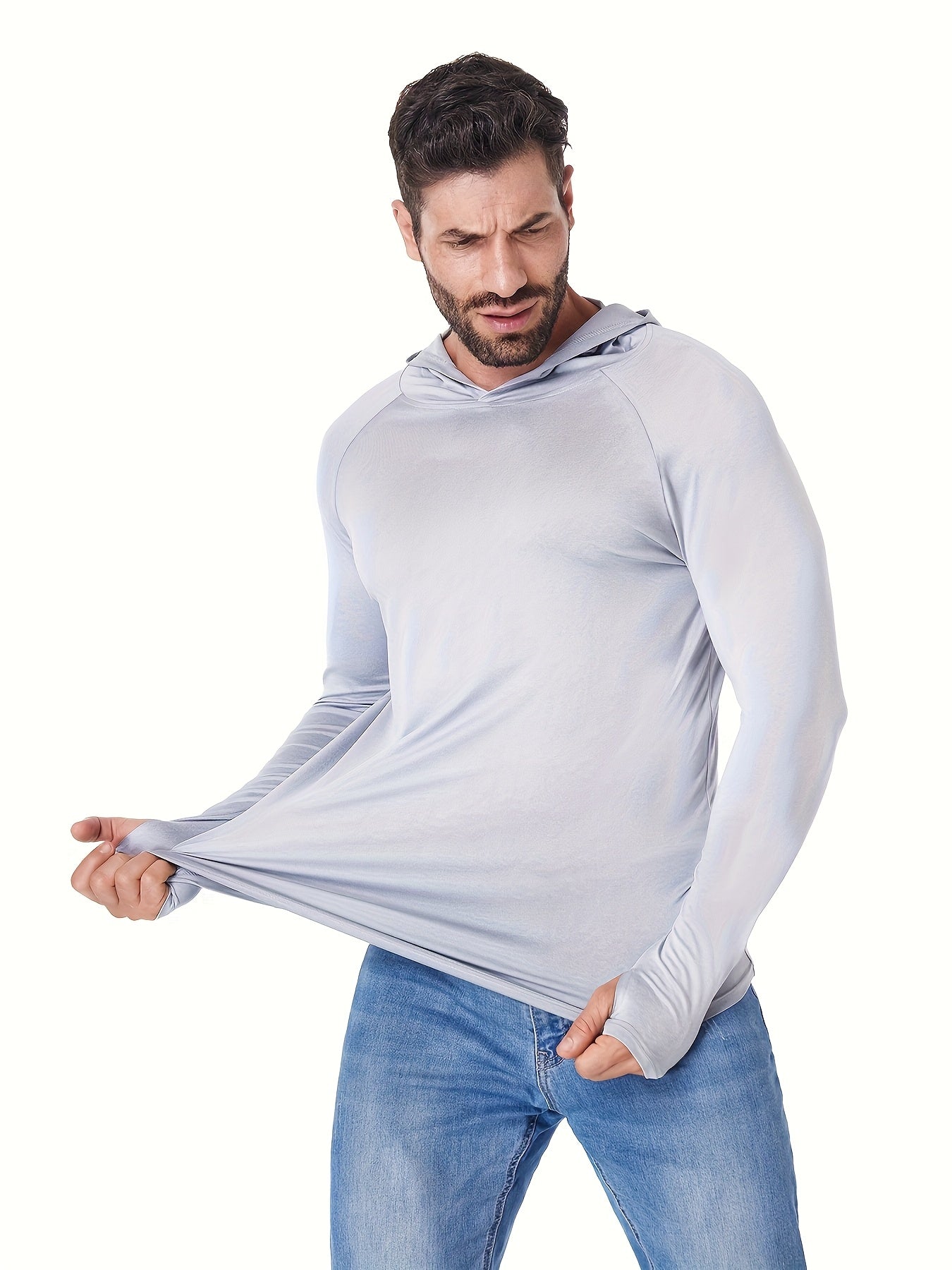 TELALEO 5pcs Men's Athletic Hoodies Long Sleeve Quick Dry Running Shirts with Thumb Holes Lightweight Rash Guards for Fishing