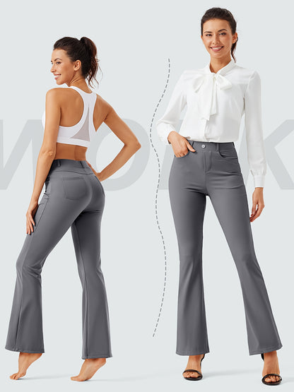 Plus Size, Plus Size Women's Dress Work Pants Slacks Stretch Comfy Breathable Soft Casual Office High Waisted Tummy Control Flare Pants with Belt Loops 4 Pockets Lounge Business