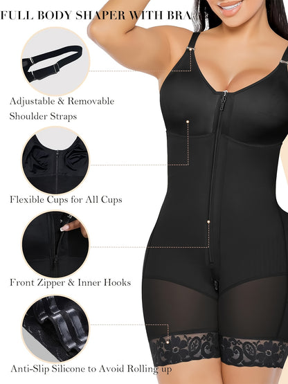Women's Shapewear Tummy Control and Butt-Lifting Body Shaping Pants with Zippered Gusset and Detachable Shoulder Straps, the Top Choice for Summer Outfits, Waist and Abdomen Shaping Belt