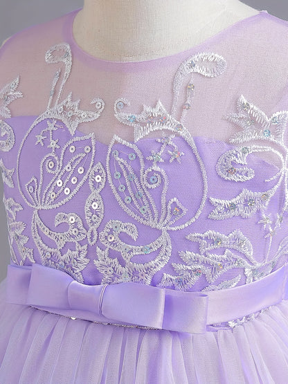 Flower Girl Lace Dress for Kids Wedding Bridesmaid Pageant Party Formal Long Gown Princess Communion Tulle Bow Dresses