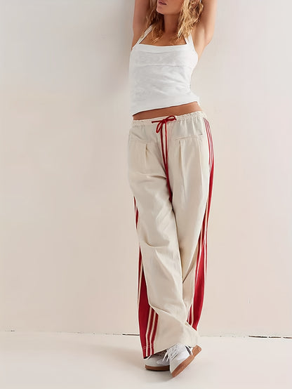 Womens Side Striped Pants Wide Leg Drawstring High Waist Sweatpants Hudson Canyon Stripe Pants with Pockets