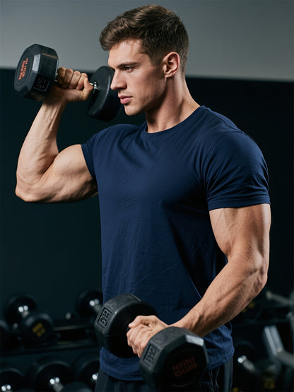4pcs Men's Summer Cotton Solid Color T-shirt Lightweight Round Neck T-shirt Tops, Daily Casual for Summer Sports-5001