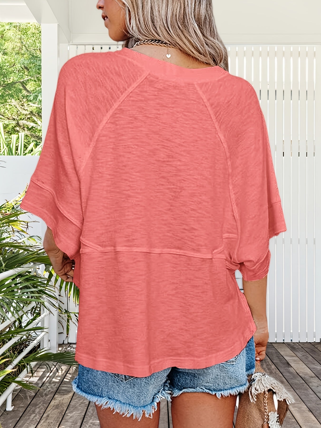 Women'S Summer Casual Crewneck Batwing Half Sleeve T-Shirts Solid Color Loose Fit Cute Basic Flowy Tops Tees Blouses