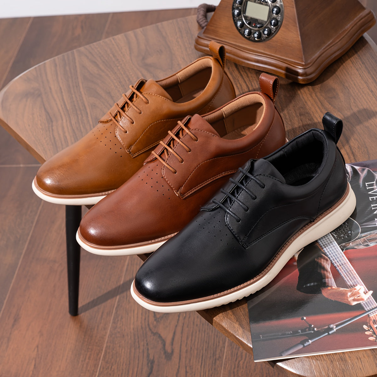Men'S Formal & Business Oxfords - Lace-Up Derby Shoes, Slip-Resistant Rubber Sole, Low-Top Closure, All-Season Formal & Casual Shoes for Office, Weddings, Events - Brown Dress Shoes for Men, Fancy Dress Shoes for Mens, Casual Dress Shoes for Men