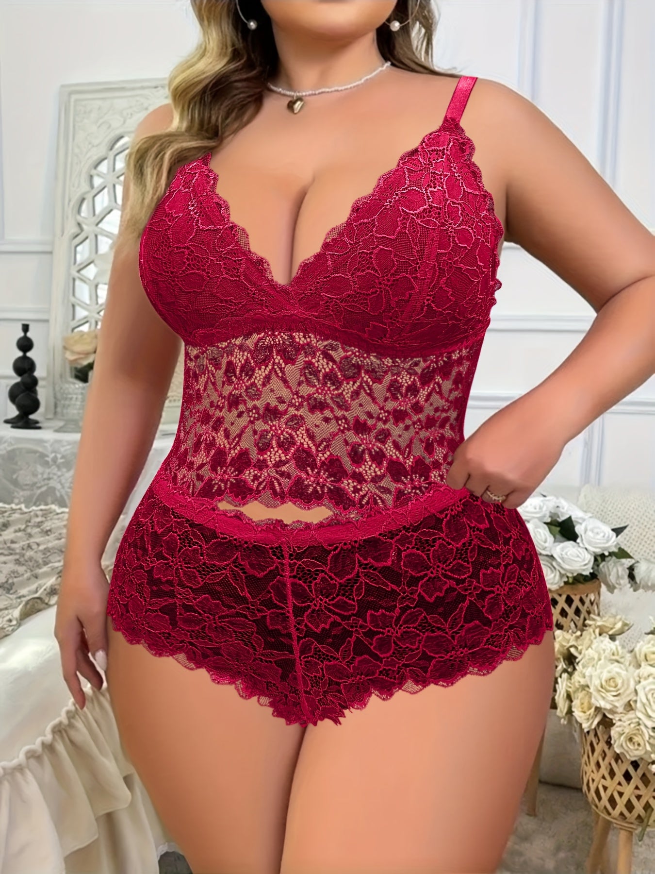 2pcs Set: Plus Size Women's Camisole & High-Waisted Panty Set
