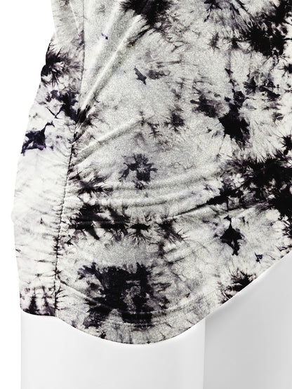 Women's Short Sleeve V Neck Tie-Dye Dolman Top w/Side Shirring