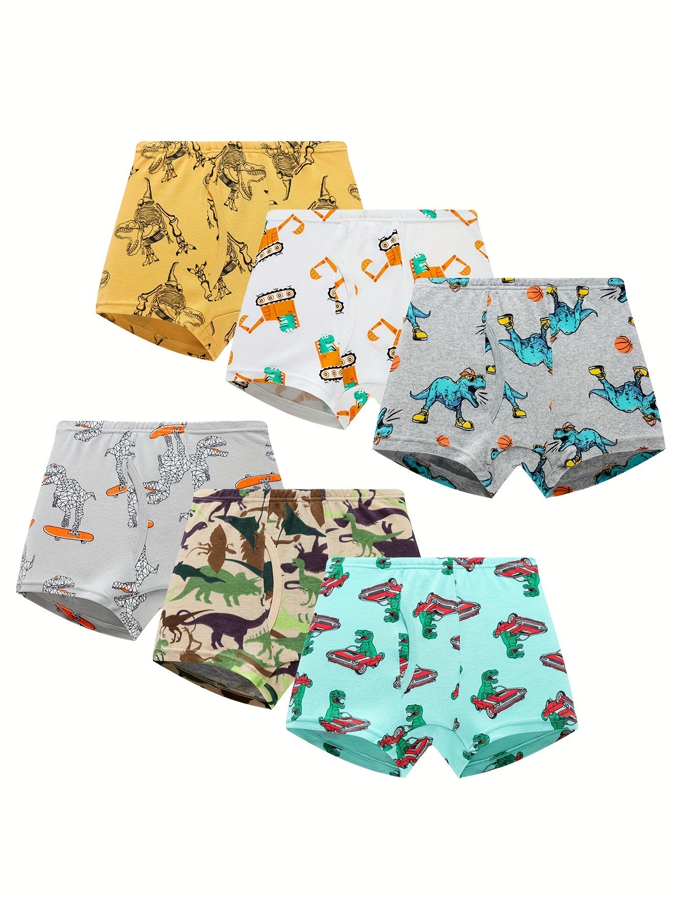 6-pack For Men, Adults, Children, And Boys, Comfortable And Breathable With Dinosaur Skateboards, Dinosaur Underwear, Dinosaur Cars, Dinosaur Ball Games, And Other Elements At The Four Corners