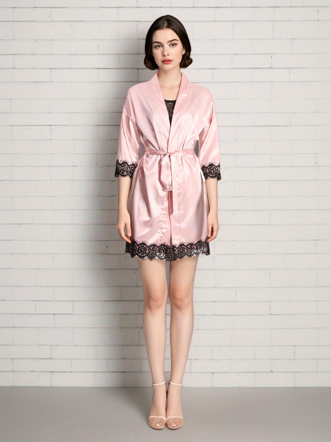 Women's Sleepwear, Home Clothes, Bathrobe 5pcs Set, Multi-color, No Pattern, Sexy, Solid Color, Contrasting Lace, No Lining, Belt, Adult Style, Comfortable and Breathable Fabric, Essential for Lovers to Save Money