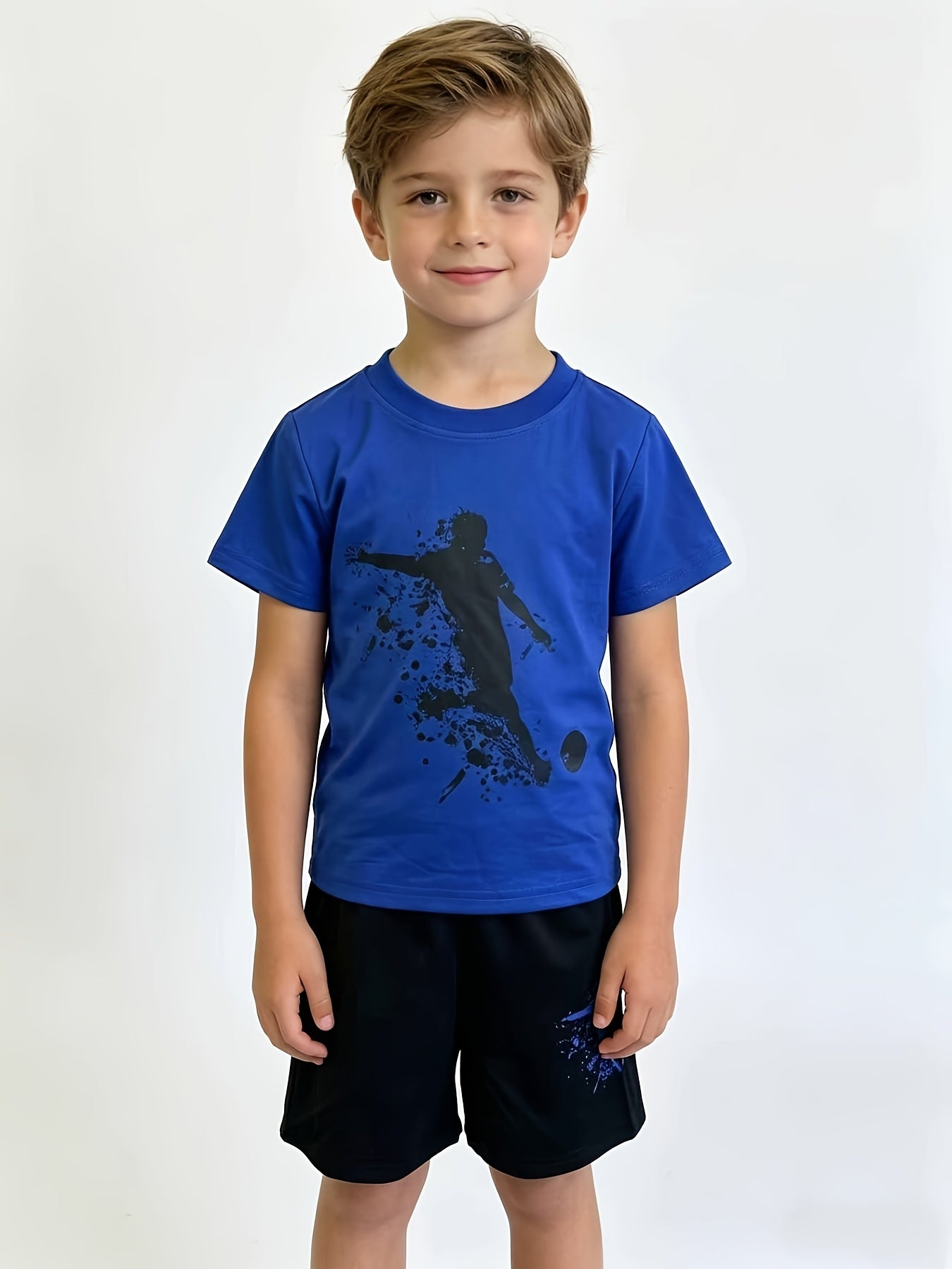 6pcs Boys' Breathable, Comfortable, And Stylish Printed Round-neck Short-sleeve And Shorts Set - Spring/Summer/Autumn Casual Wear, Leisurewear | Sporty Style | Stretchy Fabric, Suitable for Outdoor, Perfect for Outdoor