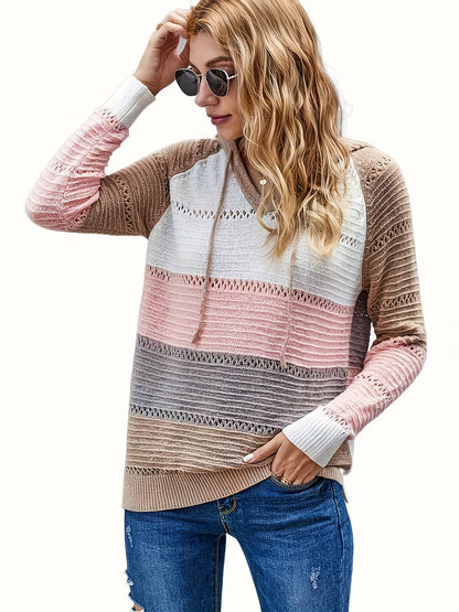ADilaca Women'S Casual Hoodie Sweatshirt Long Sleeve Color Block Striped Pullover/Cardigan Top Outdoor Daily Wear