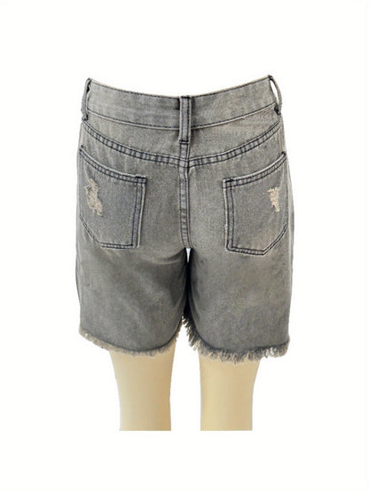 Women'S Distressed Denim Shorts: Featuring a Frayed Hem, High Waist, Slim Fit, Stylish & Trendy, Ideal for Summer, Eye-Catching Design!