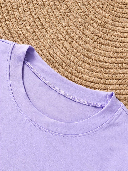 Purple Mist Rose and Pattern Printed Short-sleeve, Regular Fit Round Neck T-shirt, Spring/summer Women's Clothing, Outdoor Fashion Casual Wear, Lightweight and Breathable, Suitable as a Daughters, Birthdays, Best Friends,