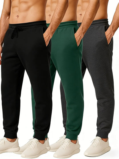 Men's 3pcs Thick Autumn And Winter Sports Pants, Warm And Casual Running Pants with Added, Adjustable Waistband And Drawstring, Double-sided Pockets. Suitable for Teenagers to Exercise, Run, Play Ball, Train, And Travel Outdoors,.