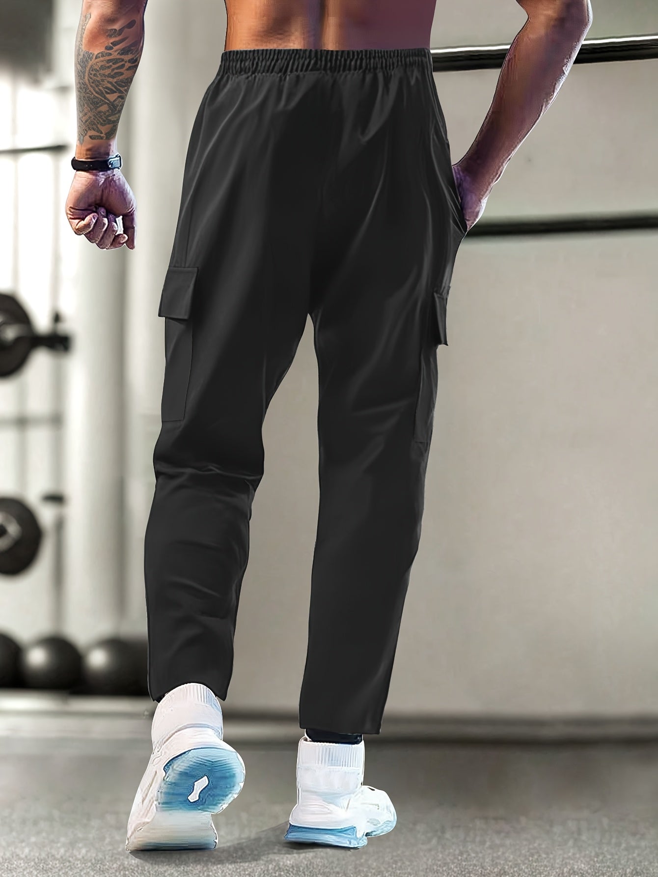 1pc Men'S Lightweight Casual Cargo Pants With Drawstring Waist, Zippered Pockets & Print Logo - Breathable For Outdoor Running, Training, Hiking & Everyday Use - Spring/Summer Collection, Workout Pants, Running Apparel, Functional Pockets