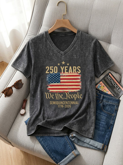 Casual American Flag Print TShirt, Perfect for Home, Outings, or as a Gift, Ideal for New Year, Valentine's Day, and More, 250 Years We the People 17762026