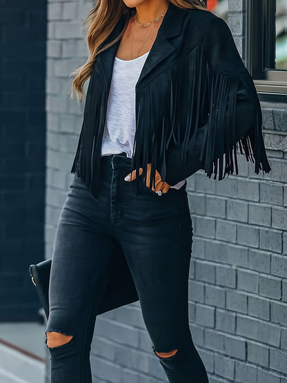 Faux Jacket Women Tassel Motorcycle Fringe Cropped Coats 2026 Spring Western Outfit Trendy Fall Long Sleeve Cowgirl Outfits Cardigan Jackets