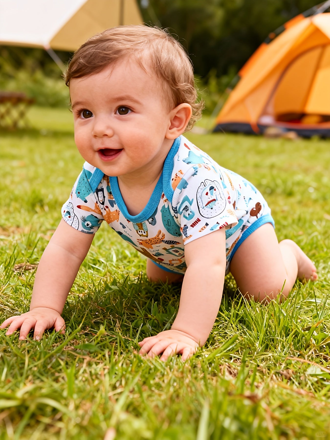 Randomly Shipped 2pcs, Spring/Summer Boys' Clothing, Triangle Crawling Suit | Onesie, Animal World 3D Print, Machine Washable, Polyester, Soft and Skin-Friendly, for 0-3 Year Old Boys and Girls, Newborn Gift, Maternity Gift, Perfect for Outdoor